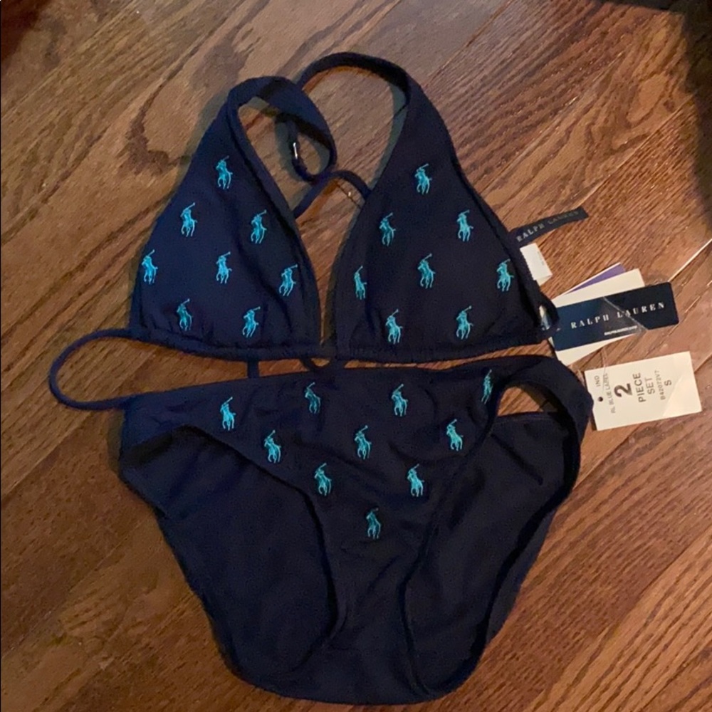 Ralph Lauren navy w/turquoise 2 piece Bikini NWT